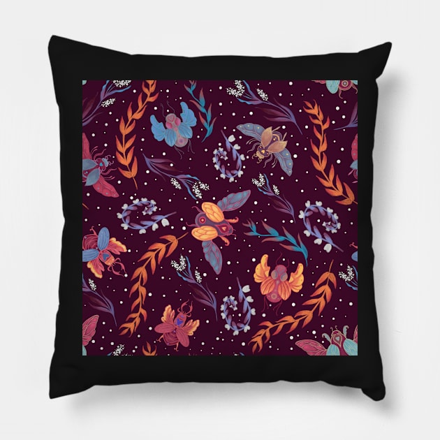 Beetle and plants pattern Pillow by astronauticarte