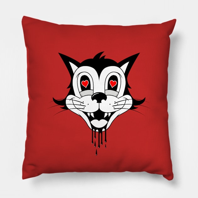 Retro Cat / Love Hearts Pillow by Woah_Jonny