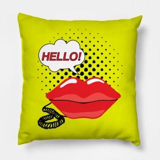 Retro Red Lips Telephone Pop Art Pillow