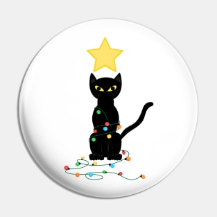 Black Santa Cat Tangled Up In Lights Christmas Santa Illustration Pin