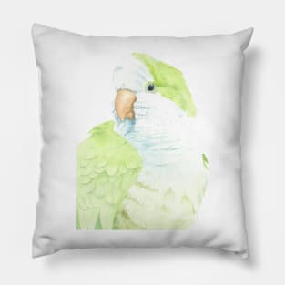 monk quaker green parakeet watercolor portrait Pillow