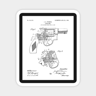 Hand Gun Revolver Patent - Gun Loving Self Defense Art - White Magnet