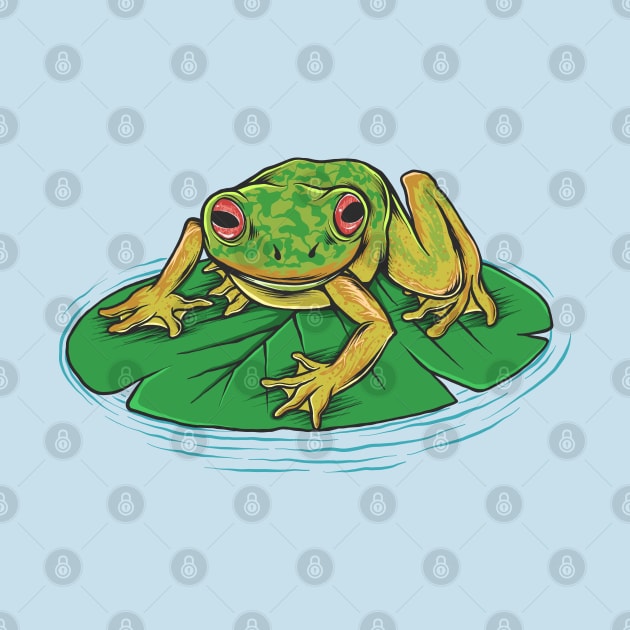 frog on leaf in water by Mako Design 