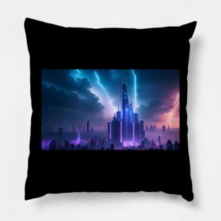 Futuristic city with beautiful sky landscape Pillow