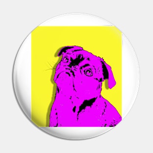 Pink pug on electric lemon background Pin