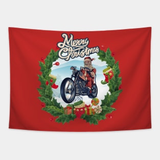 Santa riding A Motorcycle Tapestry