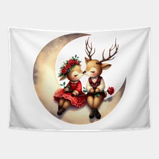 Valentine Deer Couple on Moon Tapestry