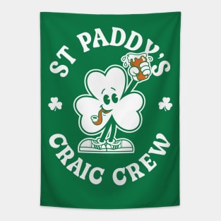 St Paddy's Craic Crew - Vintage Cartoon Irish Shamrock Tapestry