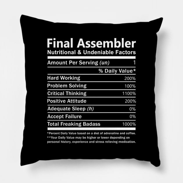 Final Assembler T Shirt - Nutritional and Undeniable Factors Gift Item Tee Pillow by Ryalgi