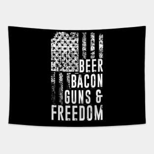 Patriotic USA Flag Design  Beer Bacon Guns And Freedom Tapestry