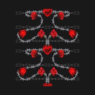 Barbed Wire Heart and Flowers T-Shirt