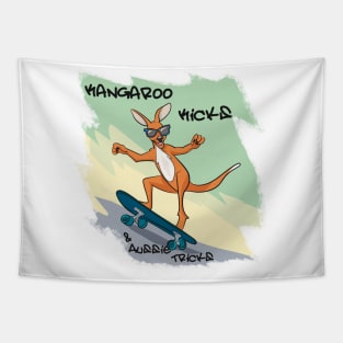 Kangaroo Kicks & Aussie Tricks Skateboarding funny Kangaroos Tapestry