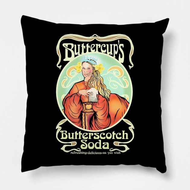 Buttercup's Butterscotch Soda Pillow by MonicaLaraArt