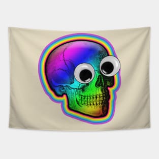 Googly Eyed Rainbow Skull Tapestry