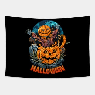 Scary Halloween Pumpkin Design Tapestry