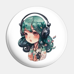 Cute headphone anime girl Pin