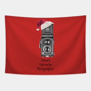 Christmas Vintage Camera with Santa hat - Favourite Photographer - Black Text Tapestry