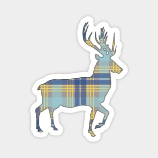 Blue, Grey and Yellow Tartan Scottish Stag Silhouette Magnet