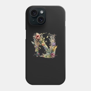 Floral Garden Watercolor Monogram Letter N Phone Case