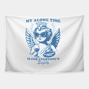 My Alone Time Is For Everyone's Safety Trendy Vintage Cherub Angel Retro Design Tapestry