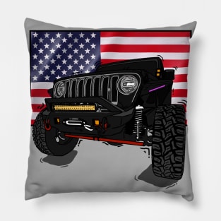 Jeep with American Flag - Black Essential Pillow