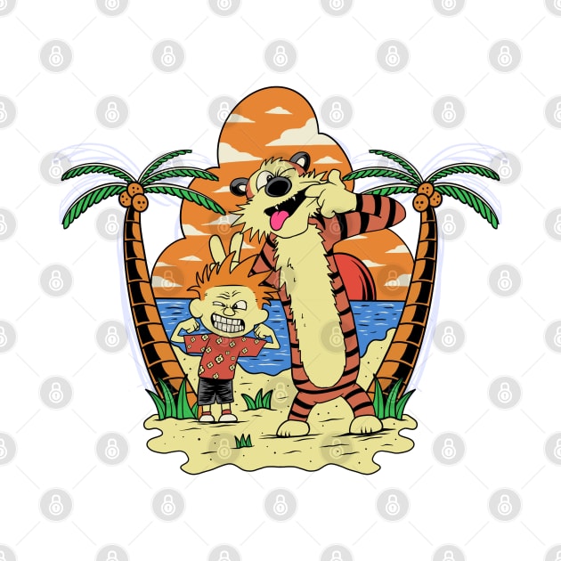 Calvin and Hobbes in the Beach by soggyfroggie