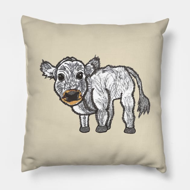 Grey fluffy cow Pillow by carvediam