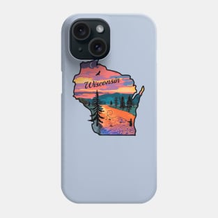 Wisconsin State Map Mountain Sunset River Retro Phone Case