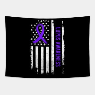 Lupus Awareness American Flag Purple Ribbon Tapestry