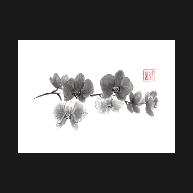 Curious orchid sumi-e painting by Umi-ko