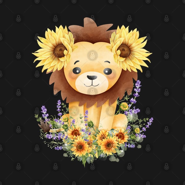 Cute lion and sun flower by Taz Maz Design