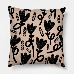 Black and white hand drawn flowers Pillow