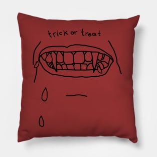 Halloween Horror Vampire Fangs and Blood Outline Trick or Treat Pillow