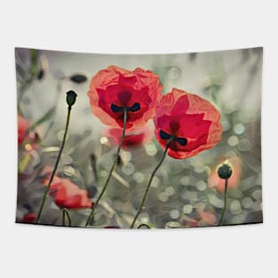 Red Poppies On A Summer Evening Tapestry