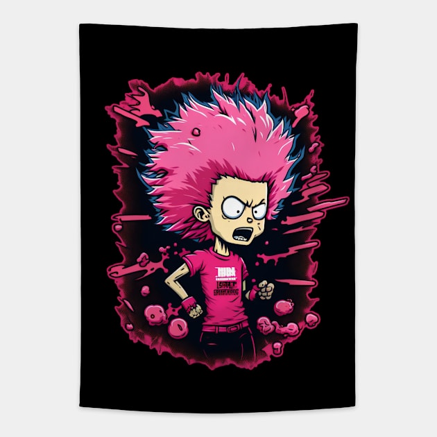 Pink Anger - Teenage frustration with wild hair Tapestry by LuneFolk