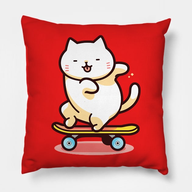 Funny and Cute Cat on Skateboard Pillow by Shinzomaru 