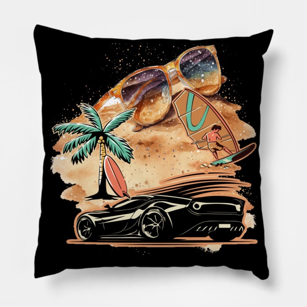 Let's Live, Vintage Car American customs,Funny Muscle Car Racing 70s Hot Road Rally Racing Lover Gifts  Pillow by Customo