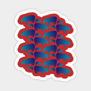 Seamless Decorative Hippopotamus Family Pattern (red) Magnet