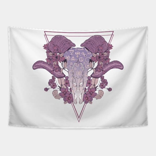 Ram floral skull Tapestry by Jess Adams