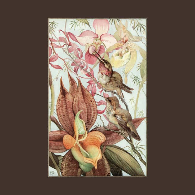 Hummingbirds and Tropical Orchid Flowers by MasterpieceCafe