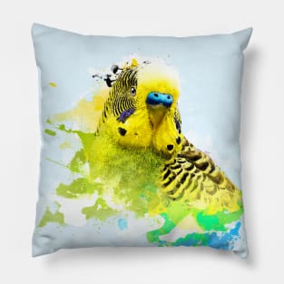 Aquarell Watercolor Splatter Budgie Parakeet Parrot Pillow