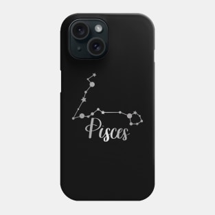 Pisces Zodiac Constellation in Silver - Black Phone Case