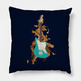 Offset Style Electric Guitar Teal Color Pillow