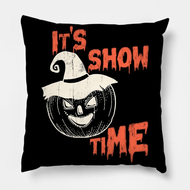 Scary Pumpkin Show Time Funny Halloween Pillow by benyamine