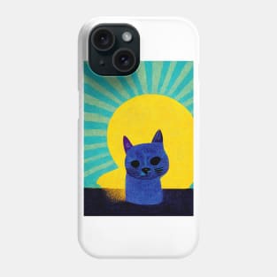 Lonely Island Cat Retro Poster Vintage Art Cat Wall Turquoise Yellow Illustration Phone Case