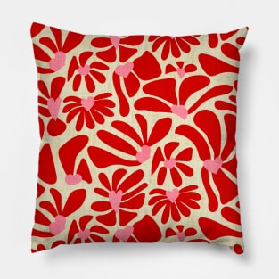 Retro Whimsy Daisy Hearts- 70s Flower Power - Pink Heart Red Floral Pillow