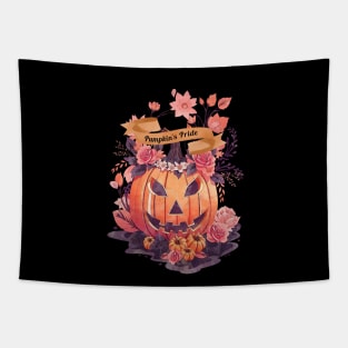 Pumpkin's Pride, Halloween with Pumpkin, Pumpkin face, with floral and orange flowers, cute Halloween Tapestry