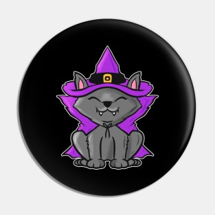 Cute Kawaii cat in Witch Costume for Halloween Pin