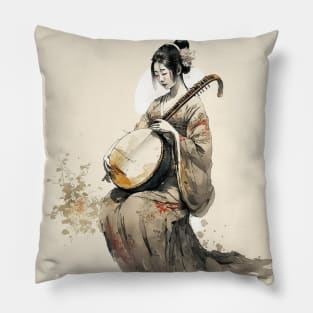 Beautiful Geisha and her Guitar Pillow