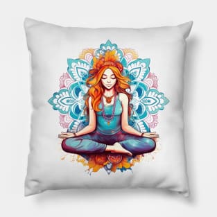 Yoga Girl And Mandala #4 Pillow